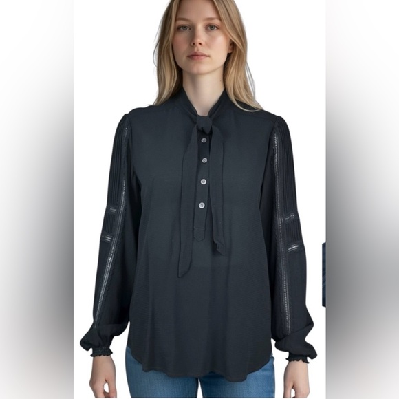Veronica Beard Tops - Veronica Beard Eva Tie Neck Lace Accent Blouse in Black Size 4